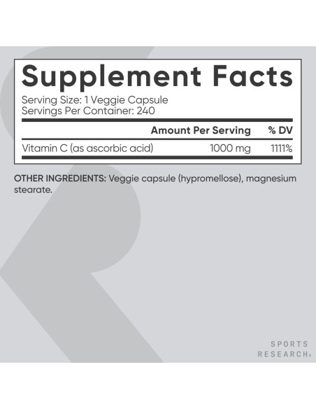 Vitamina C 1000mg Investigación Deportiva - Antioxidante Vegano 240 Cápsulas Vitamina C 1000mg Investigación Deportiva - Antioxidante Vegano 240 Cápsulas