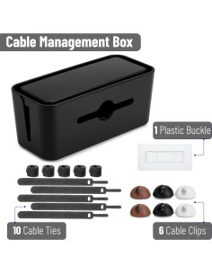 Caja Organizadora de Cables Bates, Mediana, 27.94 cm, Incluye Clips y Bridas 2