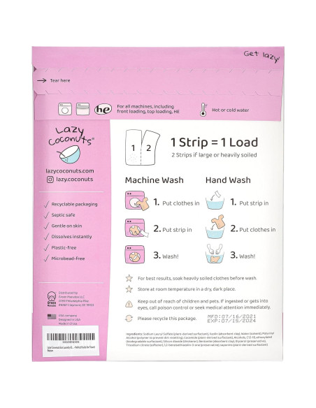 Detergente Ecológico en Tiras Lazy Coconuts - 48 Unidades Sin Fragancia Detergente Ecológico en Tiras Lazy Coconuts - 48 Unidades Sin Fragancia