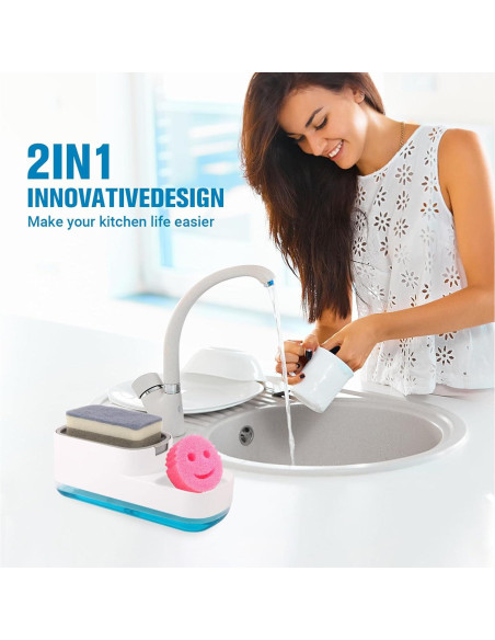 Dispensador de Jabón ZIZAISM para Platos con Soporte Esponja Dispensador de Jabón ZIZAISM para Platos con Soporte Esponja
