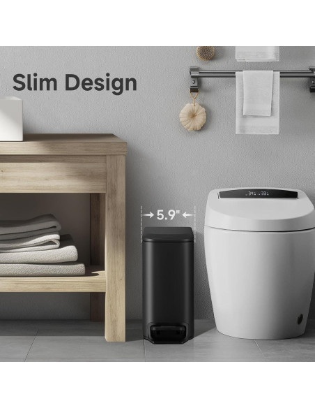Cubo de Basura Slim TIPGO 6L con Tapa Suave y Pedal - Negro Mate Cubo de Basura Slim TIPGO 6L con Tapa Suave y Pedal - Negro Mate