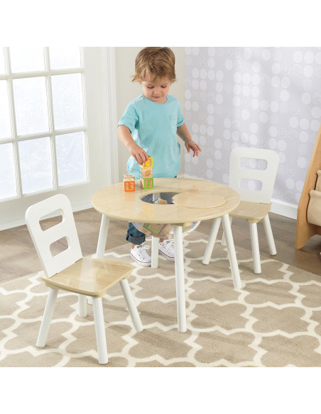 Juego de Mesa Redonda de Madera KidKraft con 2 Sillas - Natural y Blanco Juego de Mesa Redonda de Madera KidKraft con 2 Sillas - Natural y Blanco