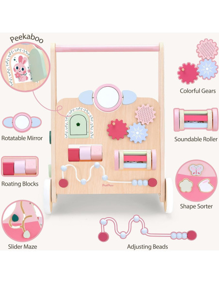 Andador de Madera PairPear Conejo Rosa 8 en 1 para Bebés Andador de Madera PairPear Conejo Rosa 8 en 1 para Bebés