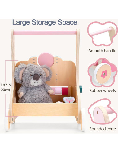 Andador de Madera PairPear Conejo Rosa 8 en 1 para Bebés