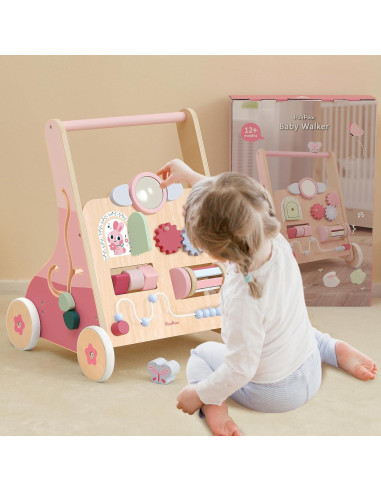 Andador de Madera PairPear Conejo Rosa 8 en 1 para Bebés