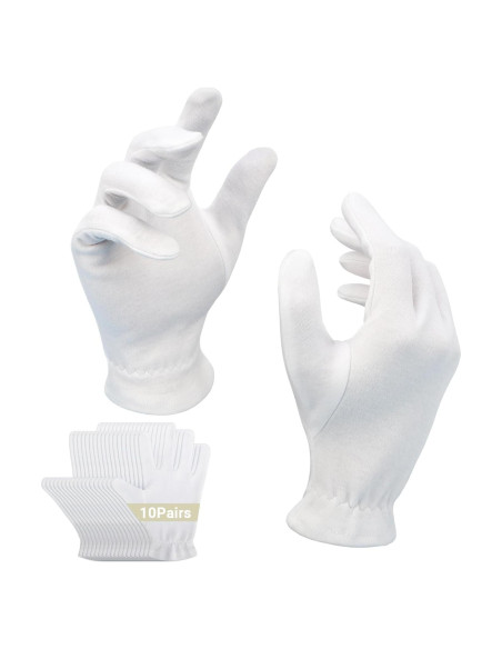 Guantes de Algodón Blancos 10 Pares con Muñeca Elástica Guantes de Algodón Blancos 10 Pares con Muñeca Elástica