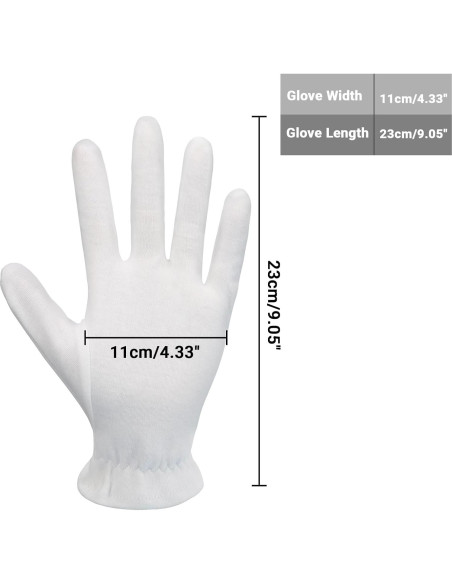 Guantes de Algodón Blancos 10 Pares con Muñeca Elástica Guantes de Algodón Blancos 10 Pares con Muñeca Elástica