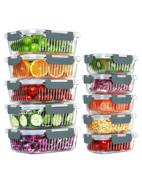 Juego de 10 Contenedores de Vidrio KOMUEE 34oz y 13oz Gris Juego de 10 Contenedores de Vidrio KOMUEE 34oz y 13oz Gris