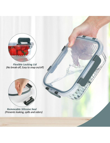 Juego de 10 Contenedores de Vidrio KOMUEE 34oz y 13oz Gris