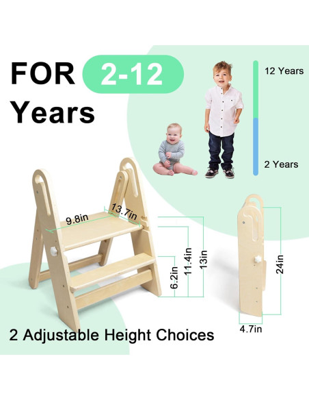 Taburete Plegable Ajustable WOOD CITY para Niños 2 Escalones Taburete Plegable Ajustable WOOD CITY para Niños 2 Escalones