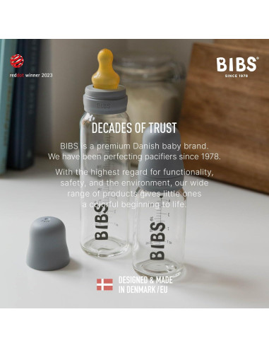 BIBS Botella de Vidrio para Bebés 110 ml Libre de BPA Rubor