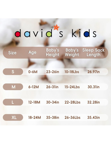 Sacos de Dormir 100% Algodón Orgánico David's Kids 12-18 Meses