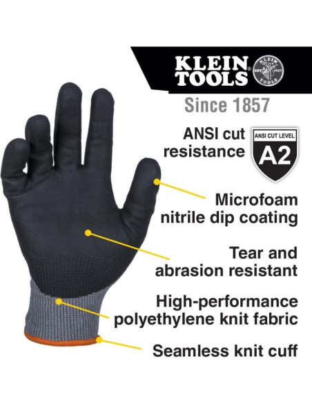 Guantes de Trabajo Klein Tools 60585, Resistentes a Cortes A2, Talla Grande, 2 Pares Guantes de Trabajo Klein Tools 60585, Resistentes a Cortes A2, Talla Grande, 2 Pares