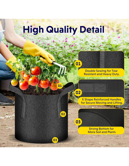 Bolsas para Cultivar Plantas iPower 10-Pack 11.4L Tela Resistente Bolsas para Cultivar Plantas iPower 10-Pack 11.4L Tela Resistente