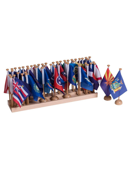 Soporte de Bandera de Madera Montessori con 50 Banderas de EE. UU. Soporte de Bandera de Madera Montessori con 50 Banderas de EE. UU.