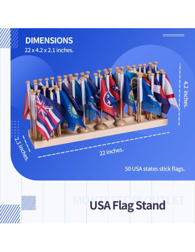 Soporte de Bandera de Madera Montessori con 50 Banderas de EE. UU.