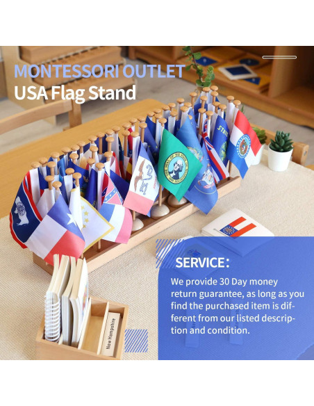 Soporte de Bandera de Madera Montessori con 50 Banderas de EE. UU. Soporte de Bandera de Madera Montessori con 50 Banderas de EE. UU.