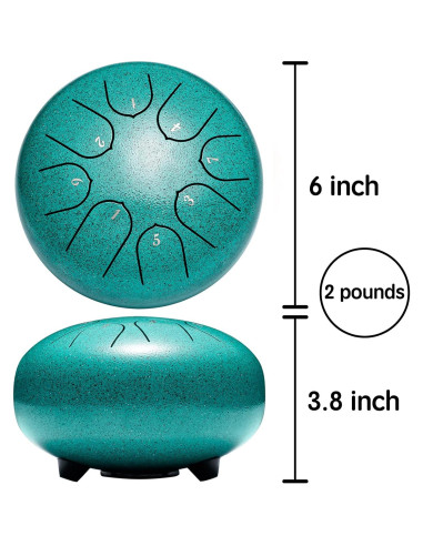Tambor de Lengua de Acero 15cm 8 Notas Lronbird Malaquita