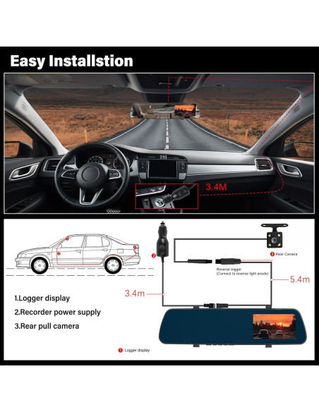 Cámara de Espejo Retrovisor UNITOPSCI 4" 1080P Doble con 64GB Cámara de Espejo Retrovisor UNITOPSCI 4" 1080P Doble con 64GB