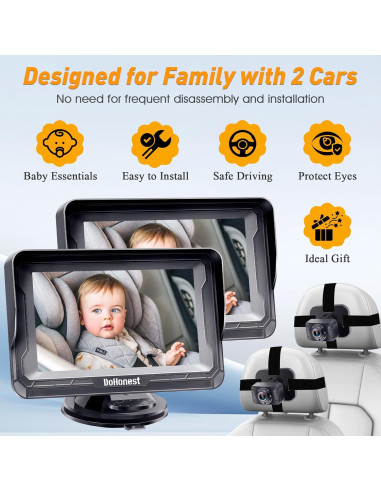 Cámara de Auto para Bebés DoHonest V33 - 2 Pack HD 1080P con Visión Nocturna