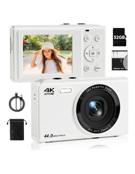 Cámara Digital SMARTKLIK KP03 4K 44MP Zoom 16X Blanca Cámara Digital SMARTKLIK KP03 4K 44MP Zoom 16X Blanca