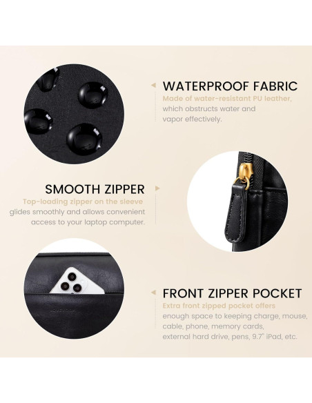 Funda para portátil LOVEVOOK de cuero PU 14 pulgadas negra Funda para portátil LOVEVOOK de cuero PU 14 pulgadas negra