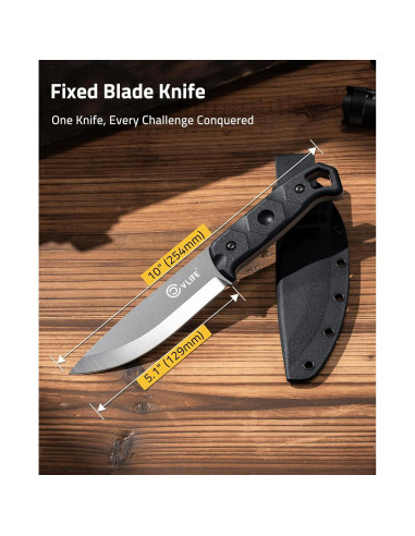 Cuchillo Fijo CVLIFE de Acero D2 con Funda - 25.7 cm Negro