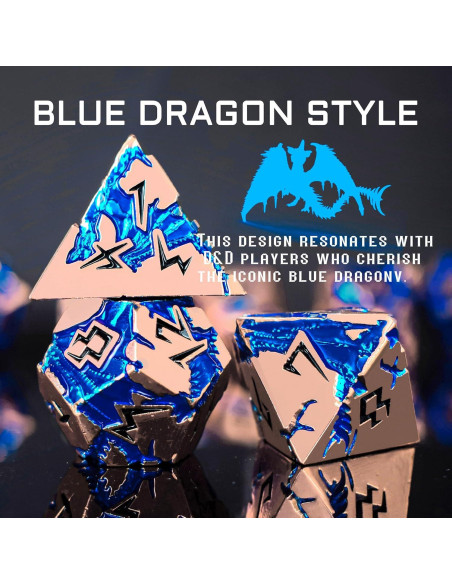 Set de Dados de Metal DND Aiyouyue Dragón Azul Oro Rosa Set de Dados de Metal DND Aiyouyue Dragón Azul Oro Rosa