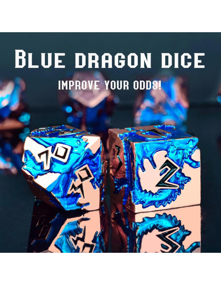 Set de Dados de Metal DND Aiyouyue Dragón Azul Oro Rosa Set de Dados de Metal DND Aiyouyue Dragón Azul Oro Rosa