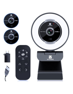 Cámara Web Vitade 1080P 60FPS con Zoom 5X y Luz Anular