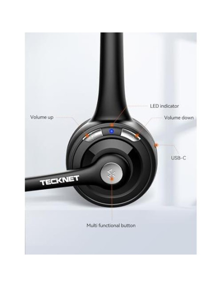 Auriculares Inalámbricos TECKNET HS004 Bluetooth 5.2 con Micrófono Auriculares Inalámbricos TECKNET HS004 Bluetooth 5.2 con Micrófono