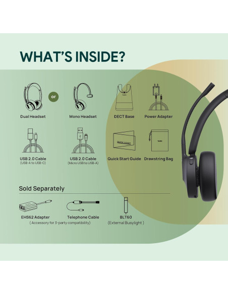Auricular Inalámbrico Yealink WH64 Mono DECT y Bluetooth 185m Auricular Inalámbrico Yealink WH64 Mono DECT y Bluetooth 185m