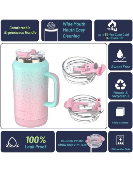 Taza aislada Hydraful 64 oz acero inoxidable negra - a prueba de fugas Taza aislada Hydraful 64 oz acero inoxidable negra - a prueba de fugas