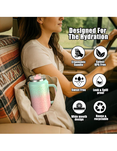 Taza aislada Hydraful 64 oz acero inoxidable negra - a prueba de fugas