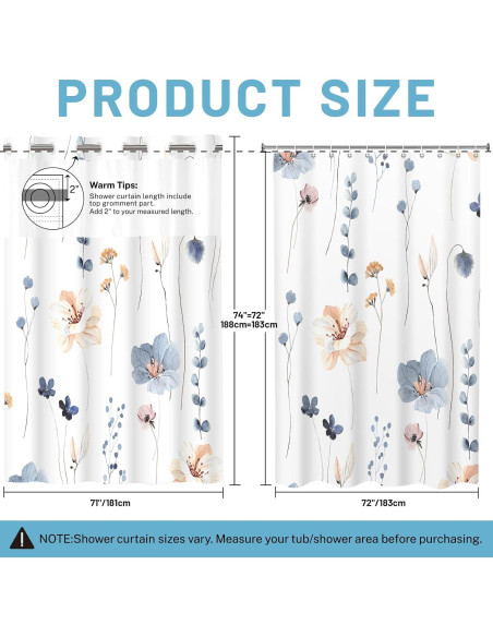 Cortina de Ducha Floral Acuarela WITHLOC 180x188 cm Impermeable Cortina de Ducha Floral Acuarela WITHLOC 180x188 cm Impermeable