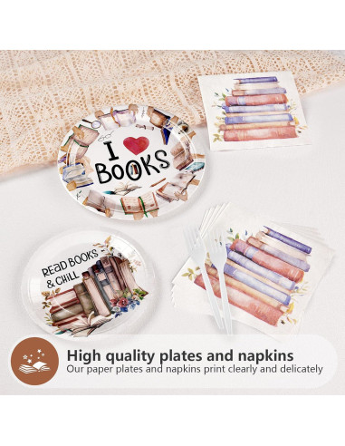 Conjunto de Vajilla Desechable Grencian 200 Pcs Temática de Libros
