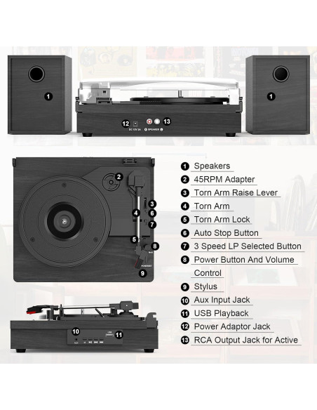 Reproductor de Vinilo Retrolife R612 con Bluetooth y Altavoces Reproductor de Vinilo Retrolife R612 con Bluetooth y Altavoces