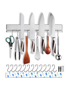 Soporte Magnético para Cuchillos HomeSimplex 43 cm con 12 Ganchos