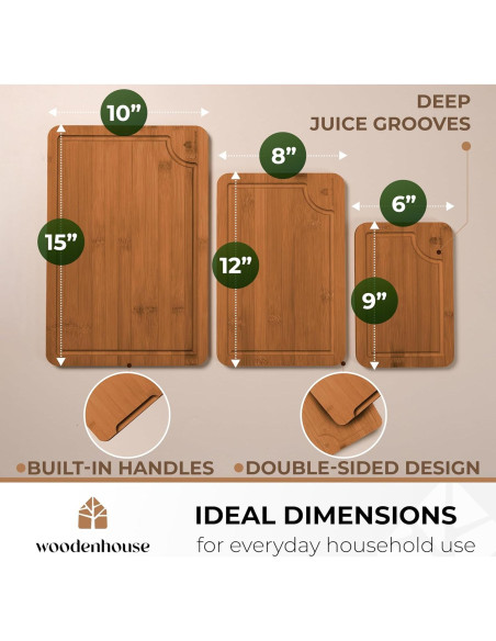 Juego de 3 Tablas de Cortar de Bambú Woodenhouse - Resistente y Fácil de Limpiar Juego de 3 Tablas de Cortar de Bambú Woodenhouse - Resistente y Fácil de Limpiar