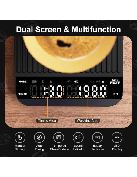 Báscula Digital de Café Ultrean K39H 2kg/0.1g con Temporizador Báscula Digital de Café Ultrean K39H 2kg/0.1g con Temporizador