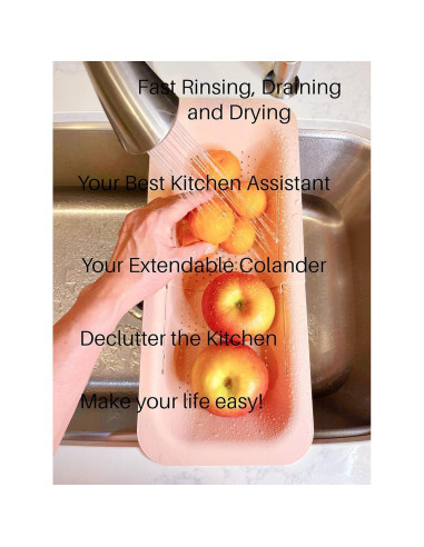 Colador extensible PUPZY rosa 20.3x49.5 cm para cocina