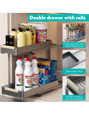 Organizador Bajo Fregadero AndUp 2 Niveles Gris 40.64x19.81x35.56 cm