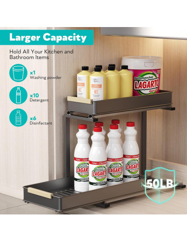Organizador Bajo Fregadero AndUp 2 Niveles Gris 40.64x19.81x35.56 cm
