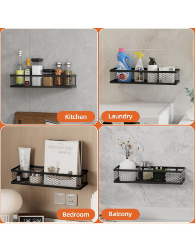 Estante de Especias Umomi Montado en Pared, Paquete de 4, Negro