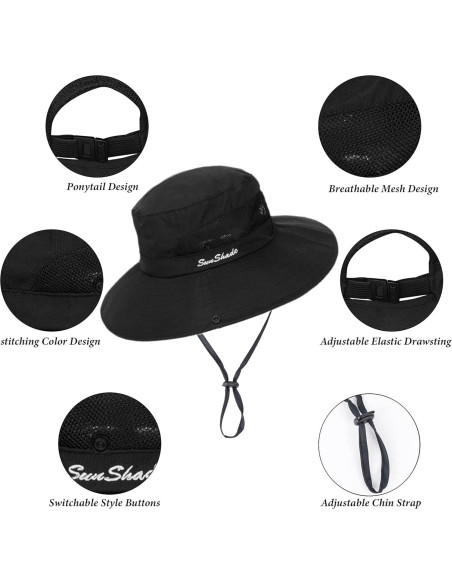 Sombrero de Sol Plegable para Mujeres con Protección UV Negro Sombrero de Sol Plegable para Mujeres con Protección UV Negro