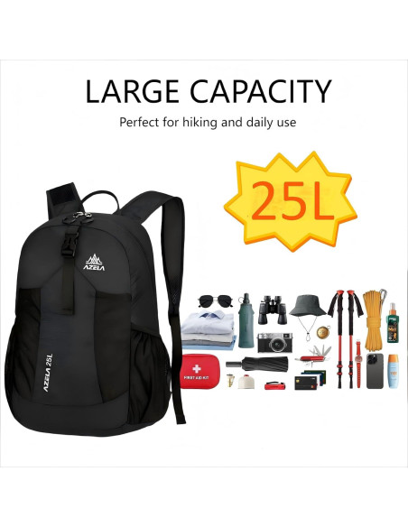 Mochila Plegable Ligera 25L Negra para Viajes y Senderismo Mochila Plegable Ligera 25L Negra para Viajes y Senderismo