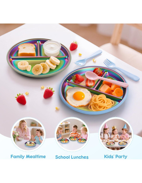 Platos para Niños Coinicxcel Acero Inoxidable Arcoíris 22.86 cm 2pcs Platos para Niños Coinicxcel Acero Inoxidable Arcoíris 22.86 cm 2pcs