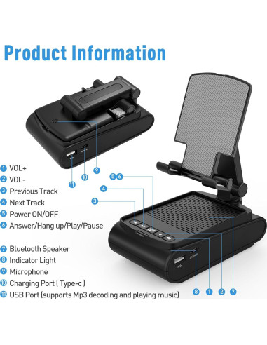Soporte para Teléfono y Altavoz Bluetooth GLOPUS F25 - 10m