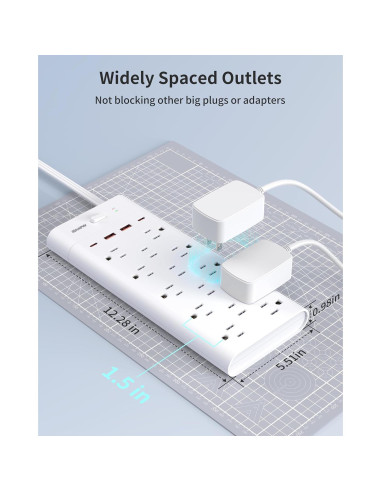 Regleta de Enchufes Maxpw 6 pies 14 Salidas 4 USB Blanco