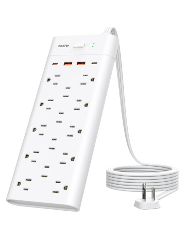 Regleta de Enchufes Maxpw 6 pies 14 Salidas 4 USB Blanco